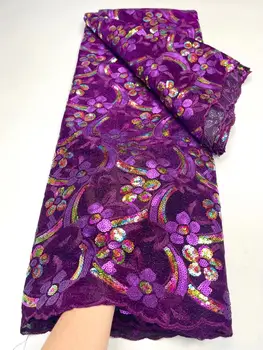 Nové 2021 Zlaté Flitre Afriky Flannelette Čipky Textílie 5Yards na spoločenské Šaty Nežnej Modrej Čipky Textílie pre Strany LY053