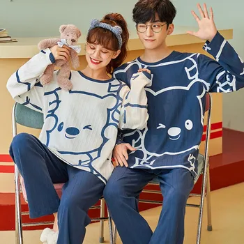Páry Zodpovedajúce Pyžamo Set Pre Ženy, Muža INY Roztomilý Medveď Pijama Feminino Milenca Domov Oblečenie pre Voľný čas Nosiť Oblek Anime Sleepwear