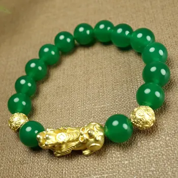 Hot Predaj Prírodných Zelená PIXIU Náramok Kúzlo Šperky dámske Ručne Vyrezávané Náramok pre Ženy Muži Móda Accessories10mm